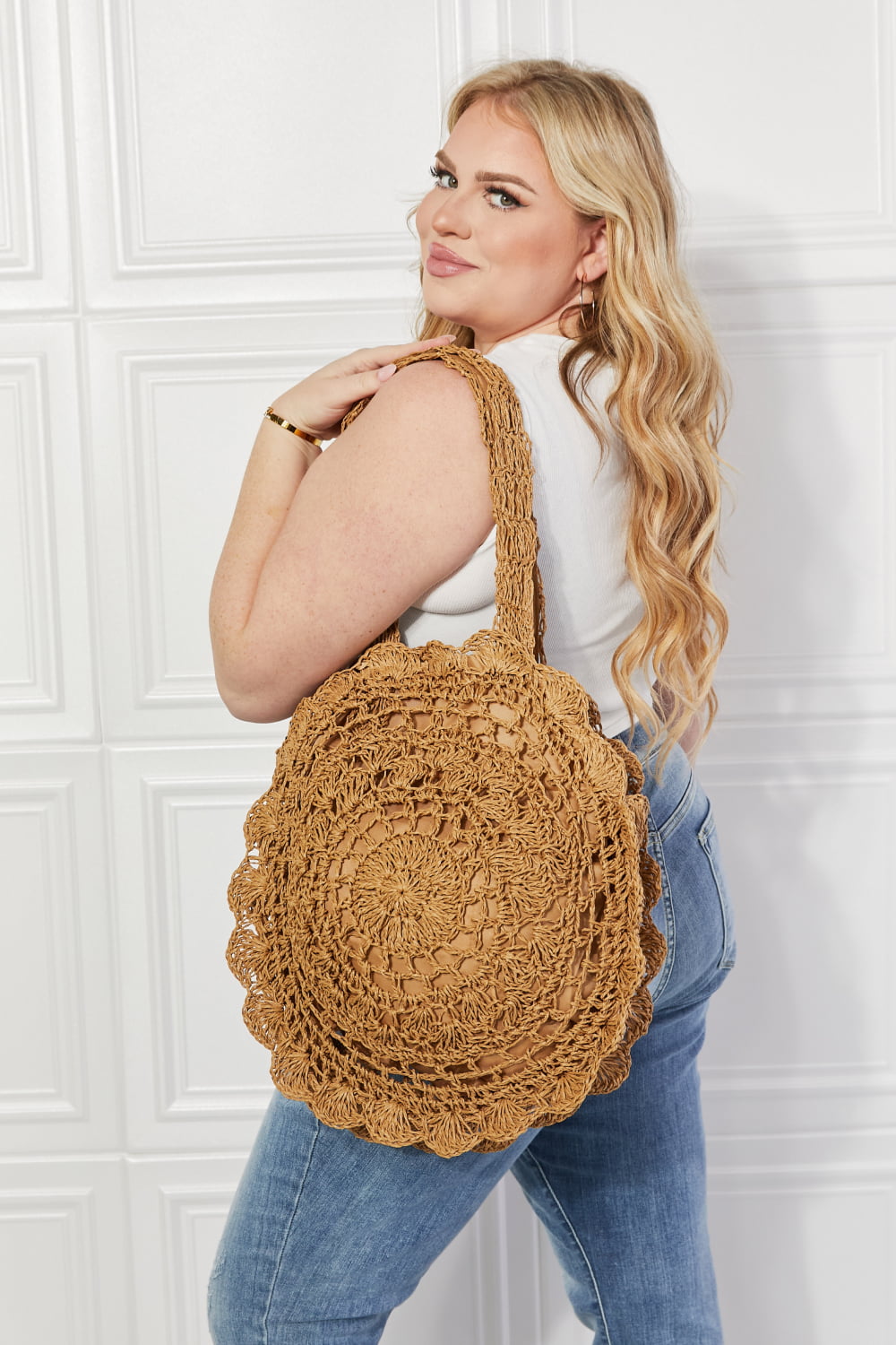 JUSTIN TAYLOR BRUNCH TIME STRAW RATTAN HANDBAG