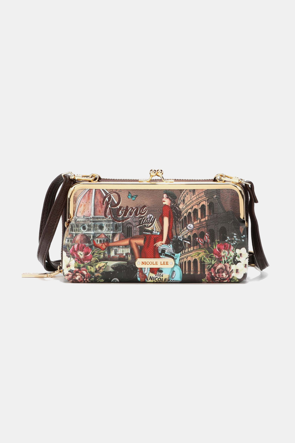 NICOLE LEE USA SIGNATURE KISS LOCK CROSSBODY WALLET