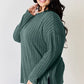 BASIC BAE FULL SIZE RIBBED HALF BUTTON LONG SLEEVE HIGH-LOW T-SHIRT