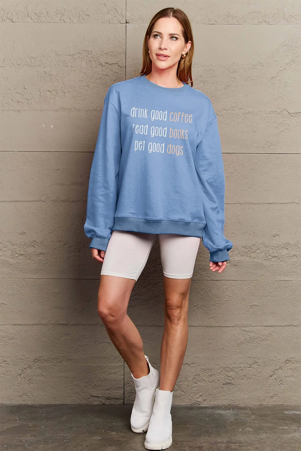 SIMPLY LOVE FULL SIZE LETTER GRAPHIC ROUND NECK SWEATSHIRT