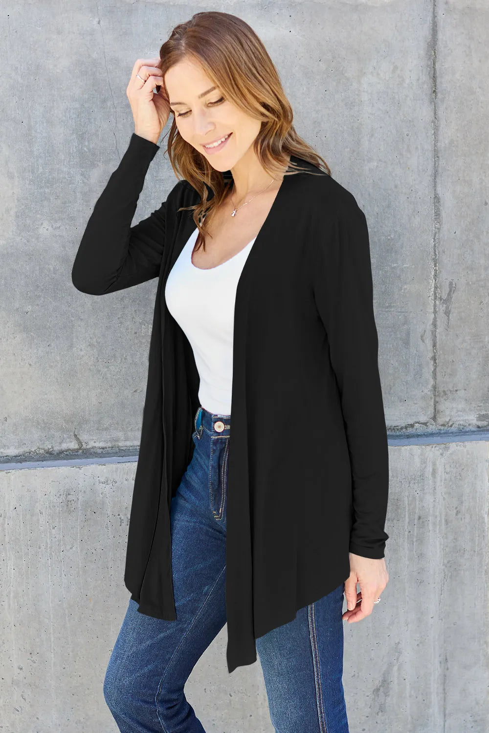 BASIC BAE FULL SIZE OPEN FRONT LONG SLEEVE CARDIGAN