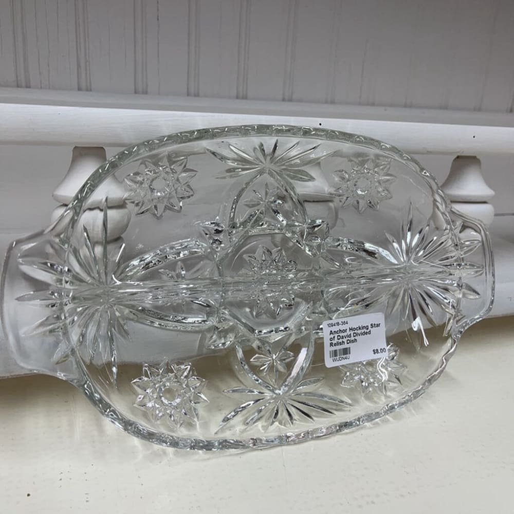 ANCHOR HOCKING STAR OF DAVID DIVIDED RELISH DISH