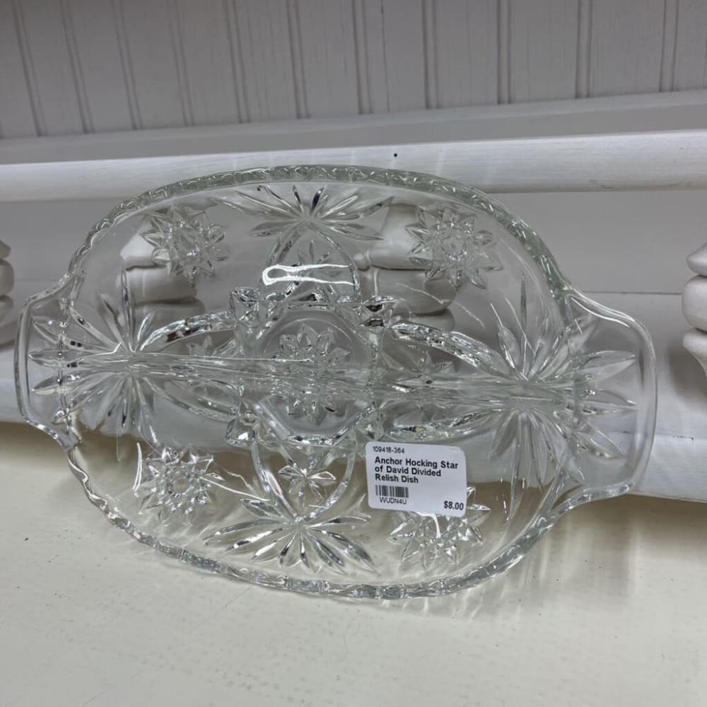 ANCHOR HOCKING STAR OF DAVID DIVIDED RELISH DISH