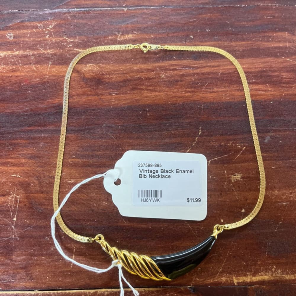 VINTAGE BLACK ENAMEL BIB NECKLACE