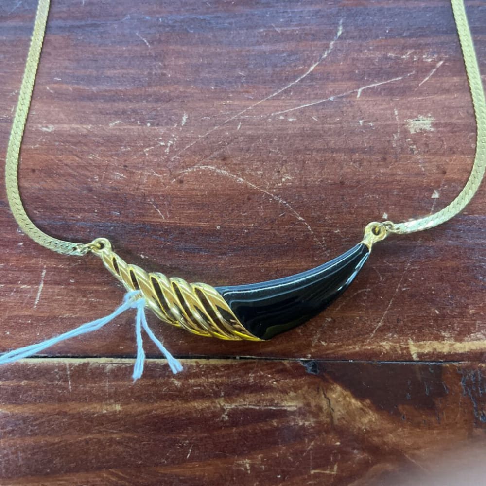 VINTAGE BLACK ENAMEL BIB NECKLACE