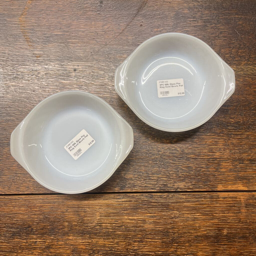 2PC MILK GLASS FIRE KING SWIRL BOWLS PAIR