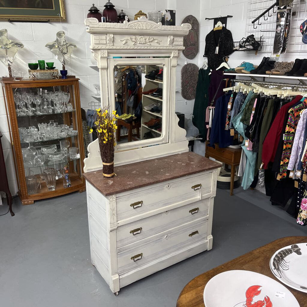 ANTIQUE 3 DRAWER CHEST WITH MIRROR