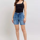 JUDY BLUE FULL SIZE MID RISE BERMUDAS DENIM SHORTS W/ BACK FLAP POCKETS PLUS SIZE