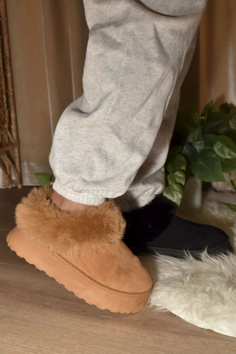 WILD DIVA FAUX-FUR PLATFORM SLIP ON BOOTIES