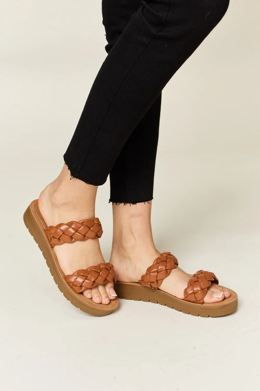 WILD DIVA WOVEN DUAL BAND PLATFORM SANDALS