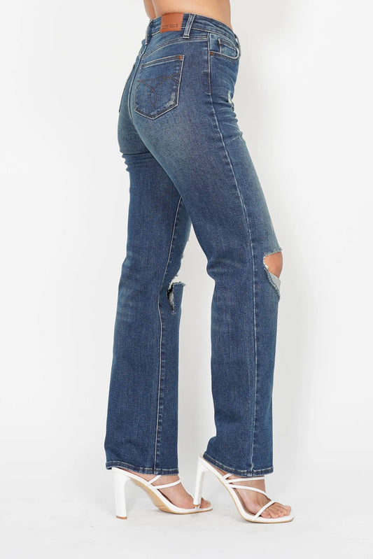 JUDY BLUE FULL SIZE HW RIPPED KNEE DAD JEANS PLUS SIZE