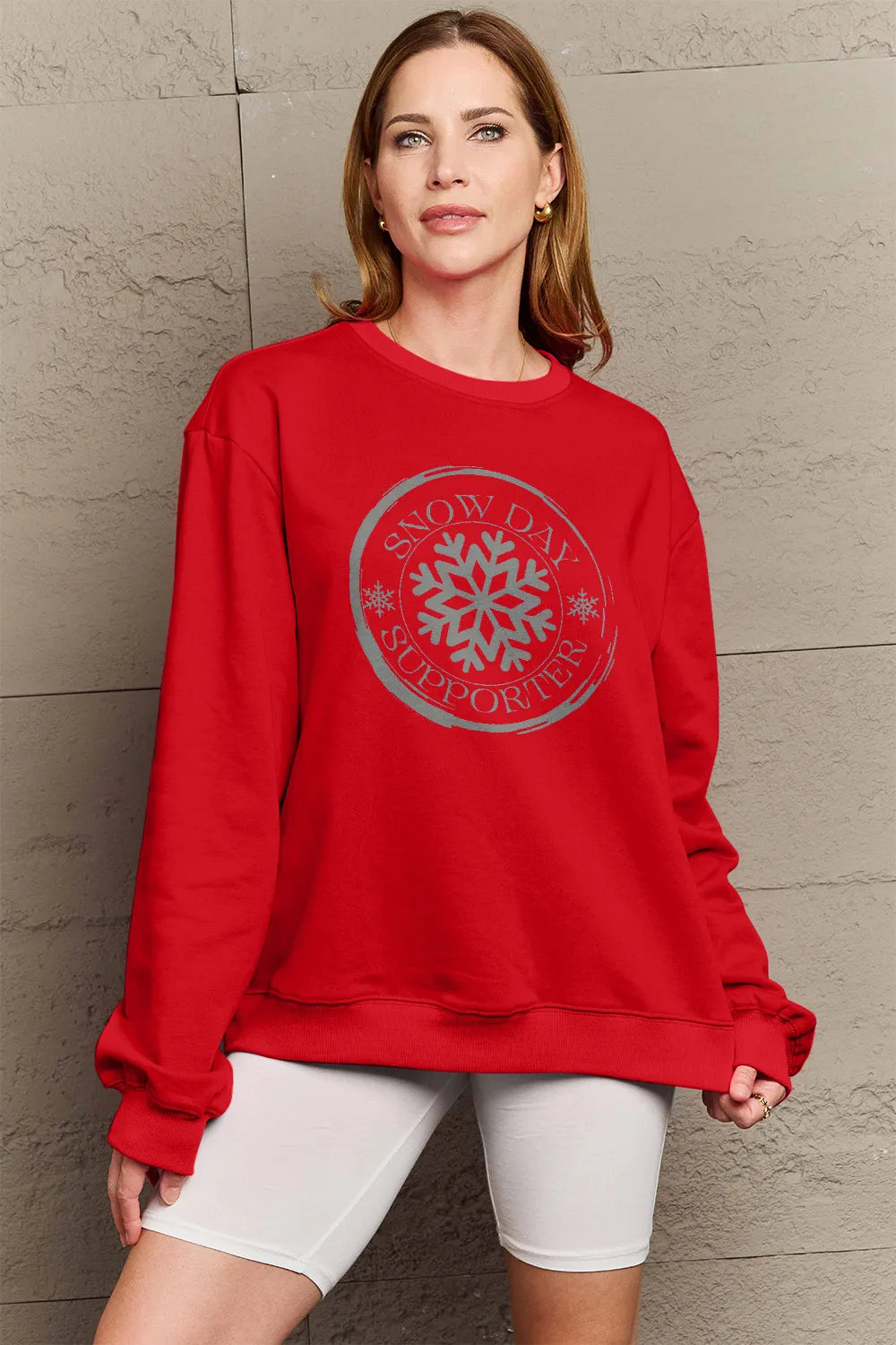 SIMPLY LOVE FULL SIZE SNOW DAY SUPPORTER ROUND NECK SWEATSHIRT
