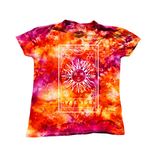THE SUN TAROT CARD  WOMEN'S TIEDYE T-SHIRT- INFUSED WITH TIGERS EYE