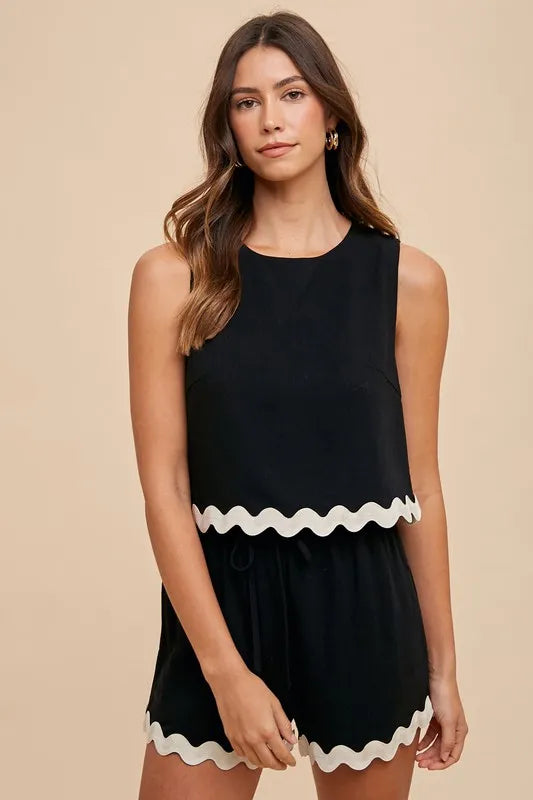 ANNIE WEAR RIC RAC TRIM DETAILED TOP & SHORTS SET