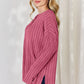 BASIC BAE FULL SIZE RIBBED HALF BUTTON LONG SLEEVE HIGH-LOW T-SHIRT