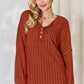 BASIC BAE FULL SIZE RIBBED HALF BUTTON LONG SLEEVE T-SHIRT