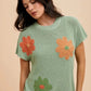 ANNIE WEAR LARGE FLOWER EMBO DOLMAN SLEEVE SUMMER SWEATER TOP