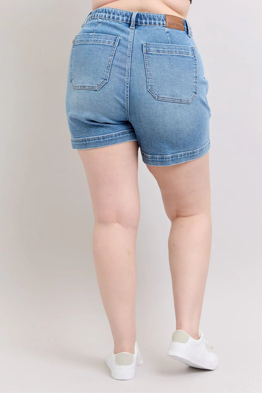 JUDY BLUE PLUS SIZE HIGH WAIST VINTAGE WASH DENIM SHORTS