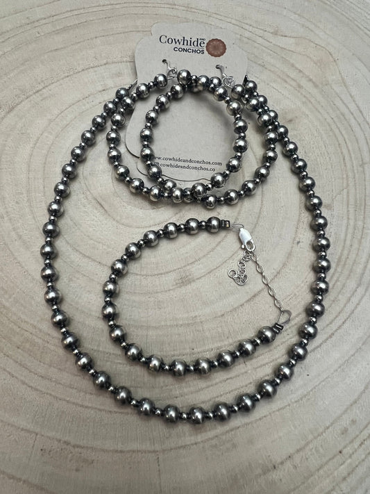 6mm and 3mm Sterling Silver Pearl Hoop Earrings - 2 inch drop