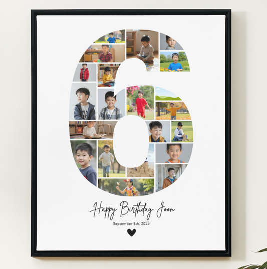 6th Birthday Photo Collage Canva Template – Editable Milestone Poster