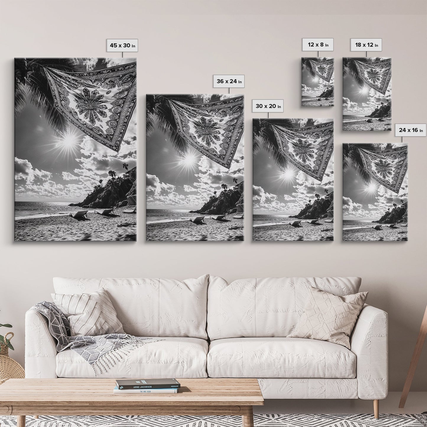 SUNLIT BEACH, BOHO TAPESTRY, RELAXED SEASIDE, CANVAS PRINT, TROPICAL WALL ART, VACATION HOME DECOR, MODERN BOHO VIBES, BEACH HOUSE WALL DECOR