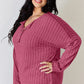 BASIC BAE FULL SIZE RIBBED HALF BUTTON LONG SLEEVE T-SHIRT