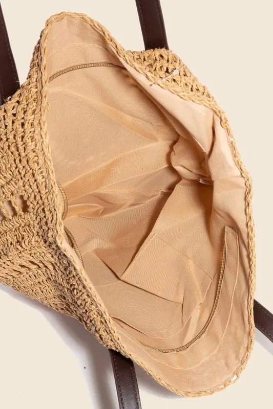 FAME STRAW BRAIDED ROUNDED TOTE BAG