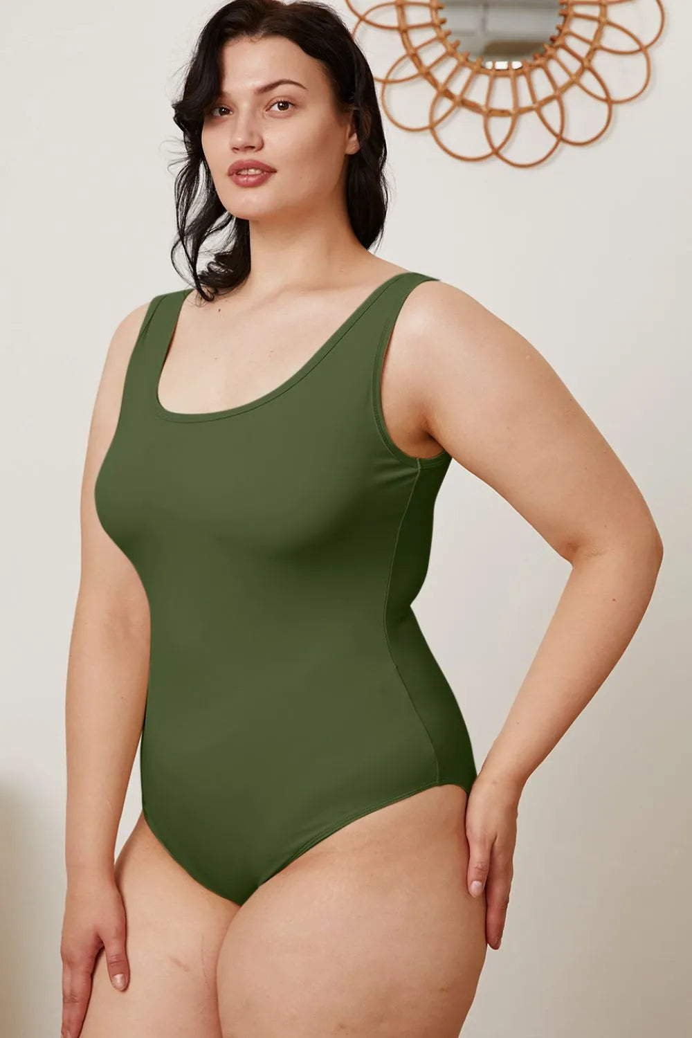 BASIC BAE FULL SIZE SQUARE NECK SLEEVELESS BODYSUIT