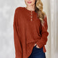 BASIC BAE FULL SIZE RIBBED HALF BUTTON LONG SLEEVE HIGH-LOW T-SHIRT
