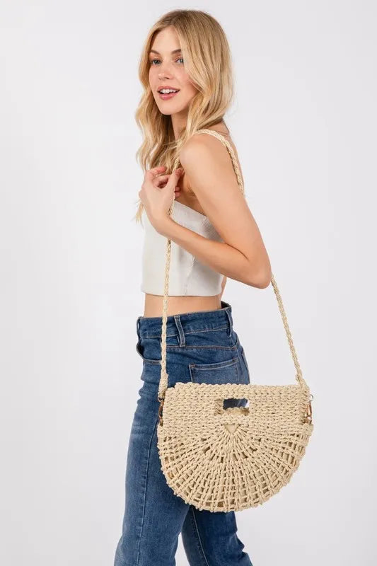 FAME BRAIDED SEMI CIRCLE TOTE BAG
