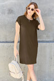BASIC BAE FULL SIZE ROUND NECK SHORT SLEEVE DRESS WITH POCKETS