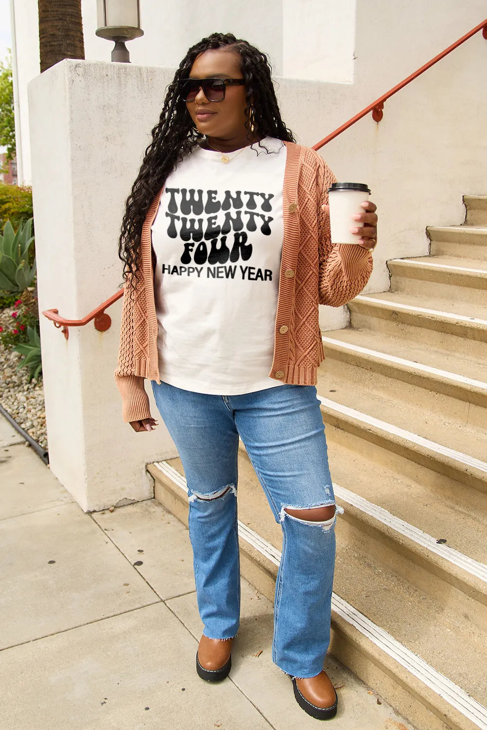 SIMPLY LOVE FULL SIZE TWENTY TWENTY FOUR HAPPY NEW YEAR SHORT SLEEVE T-SHIRT