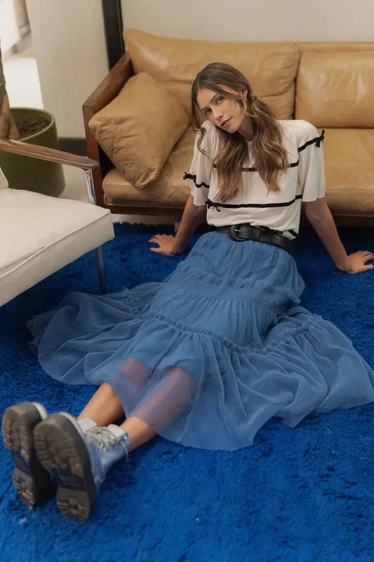 ANNIE WEAR TULLE TIERED MIDI SKIRT