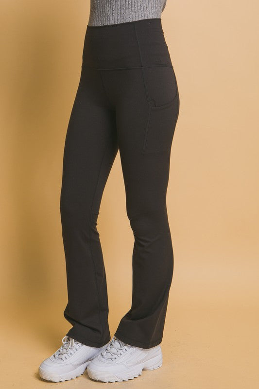 LOVE TREE HIGH WAIST FLARE ACTIVE LEGGINGS WITH SIDE POCKETS