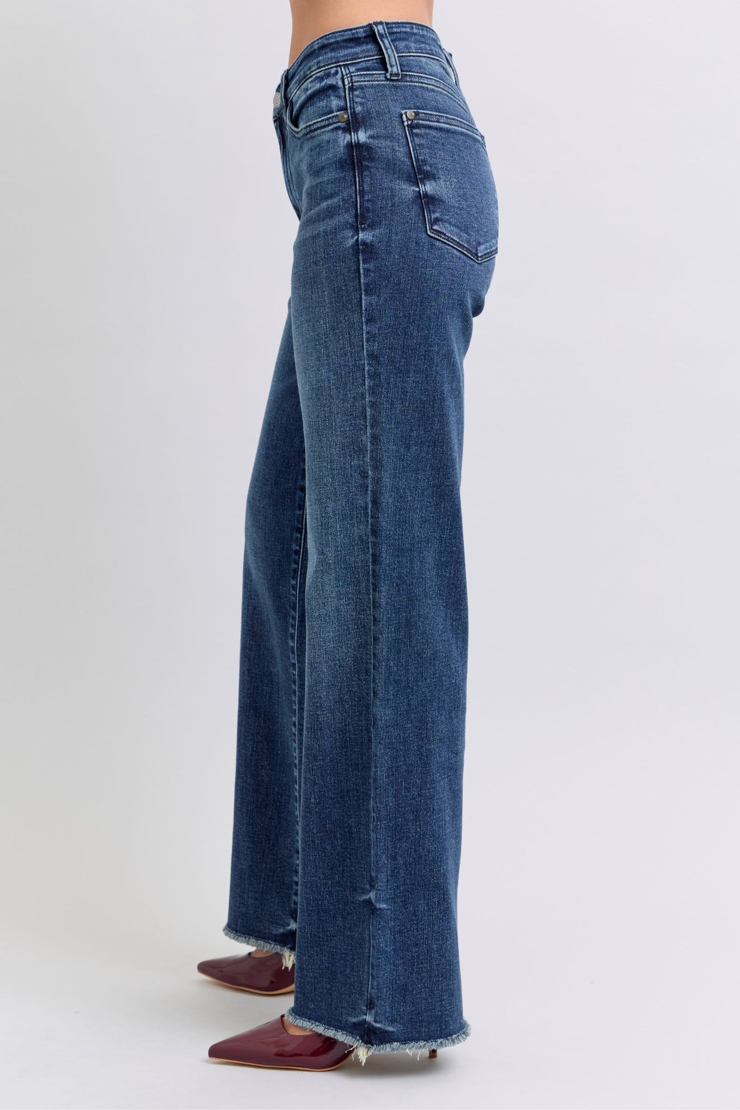 JUDY BLUE FULL SIZE RAW HEM MID RISE JEANS