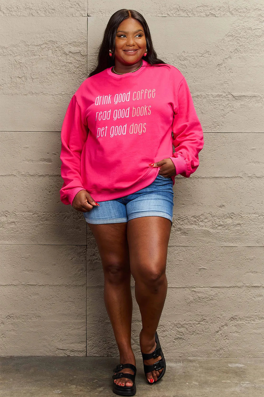 SIMPLY LOVE FULL SIZE LETTER GRAPHIC ROUND NECK SWEATSHIRT