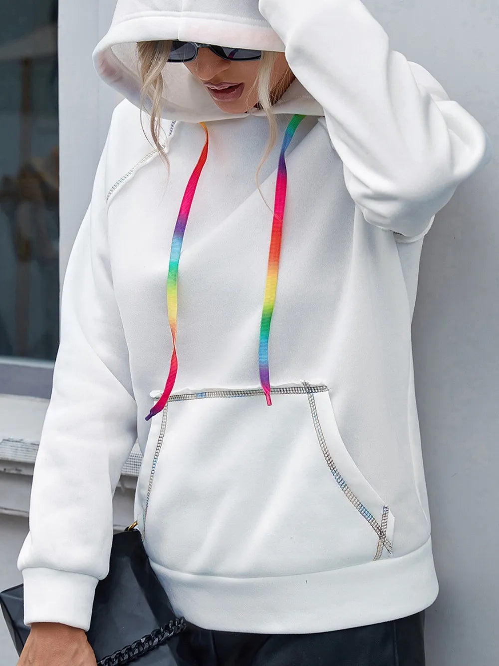 IVY LANE CONTRAST STITCHING DRAWSTRING RAGLAN SLEEVE HOODIE