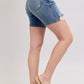 JUDY BLUE BUTTON FLY MID LENGTH DENIM SHORTS W/ DESTROY