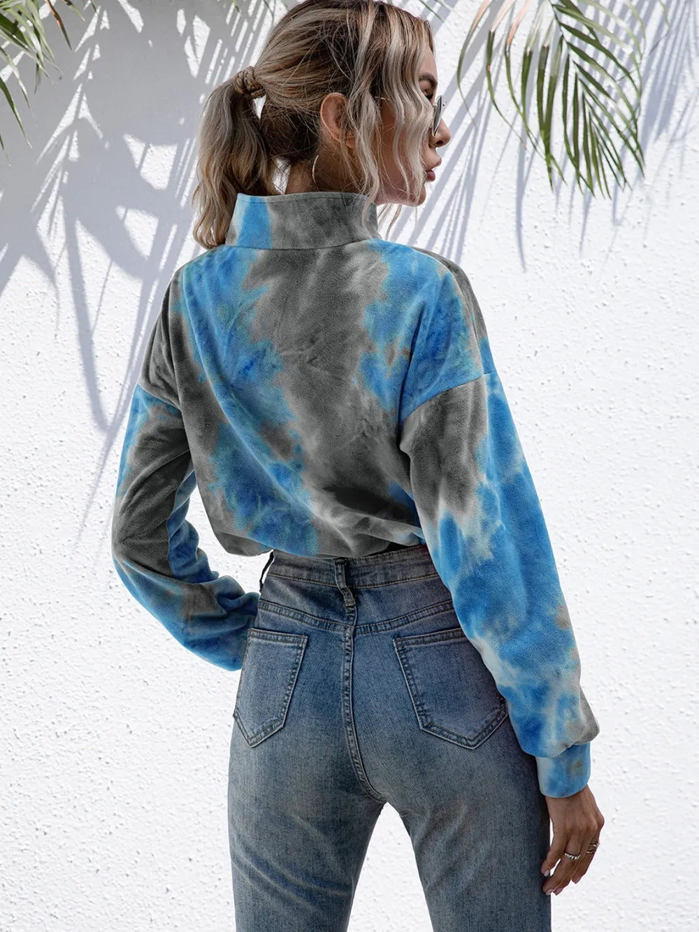 IVY LANE TIE-DYE QUARTER ZIP DROPPED SHOULDER SWEATSHIRT