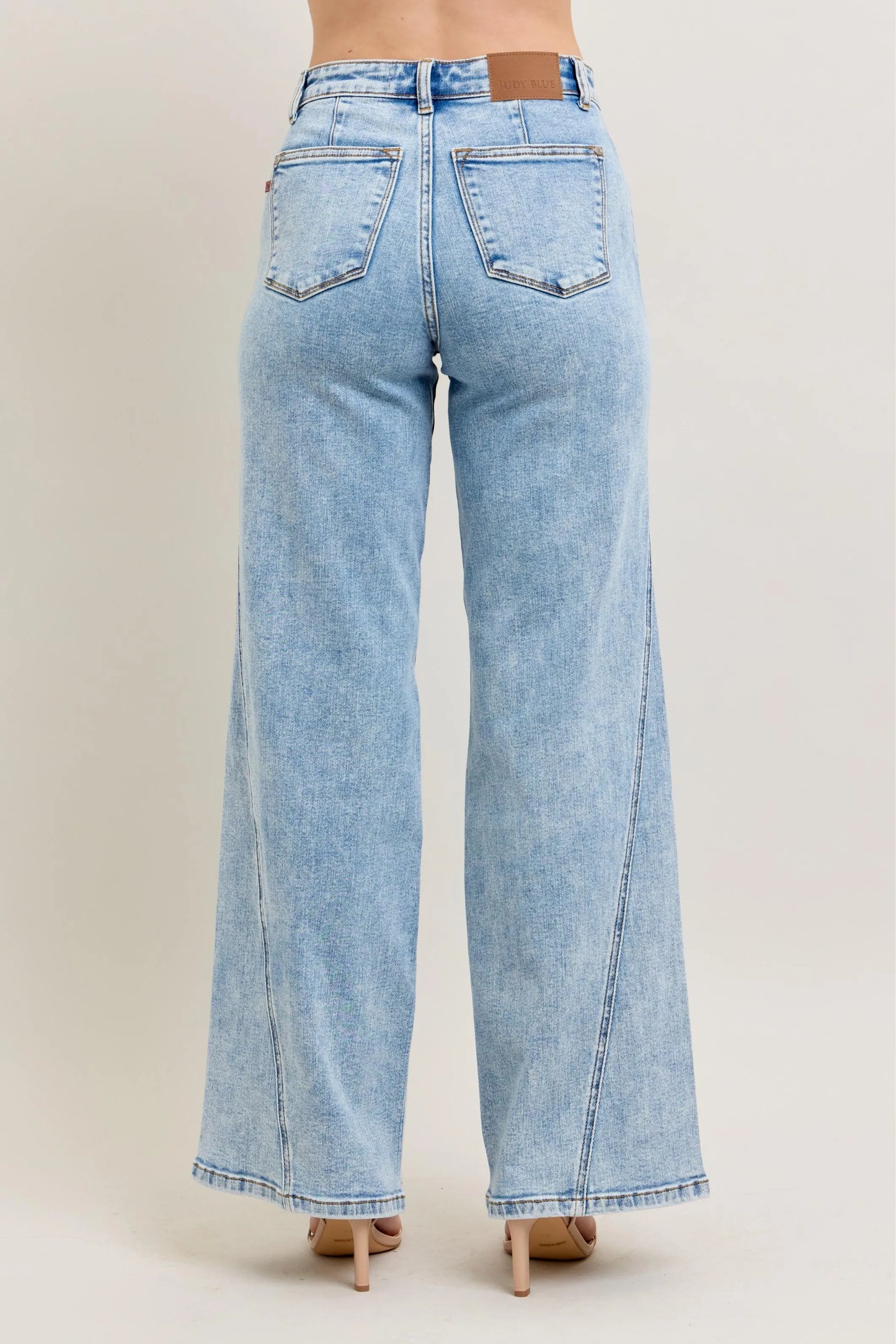 JUDY BLUE FULL SIZE HIGH WAIST WIDE LEG JEANS WITH SKEWED INSEAM PLUS SIZE