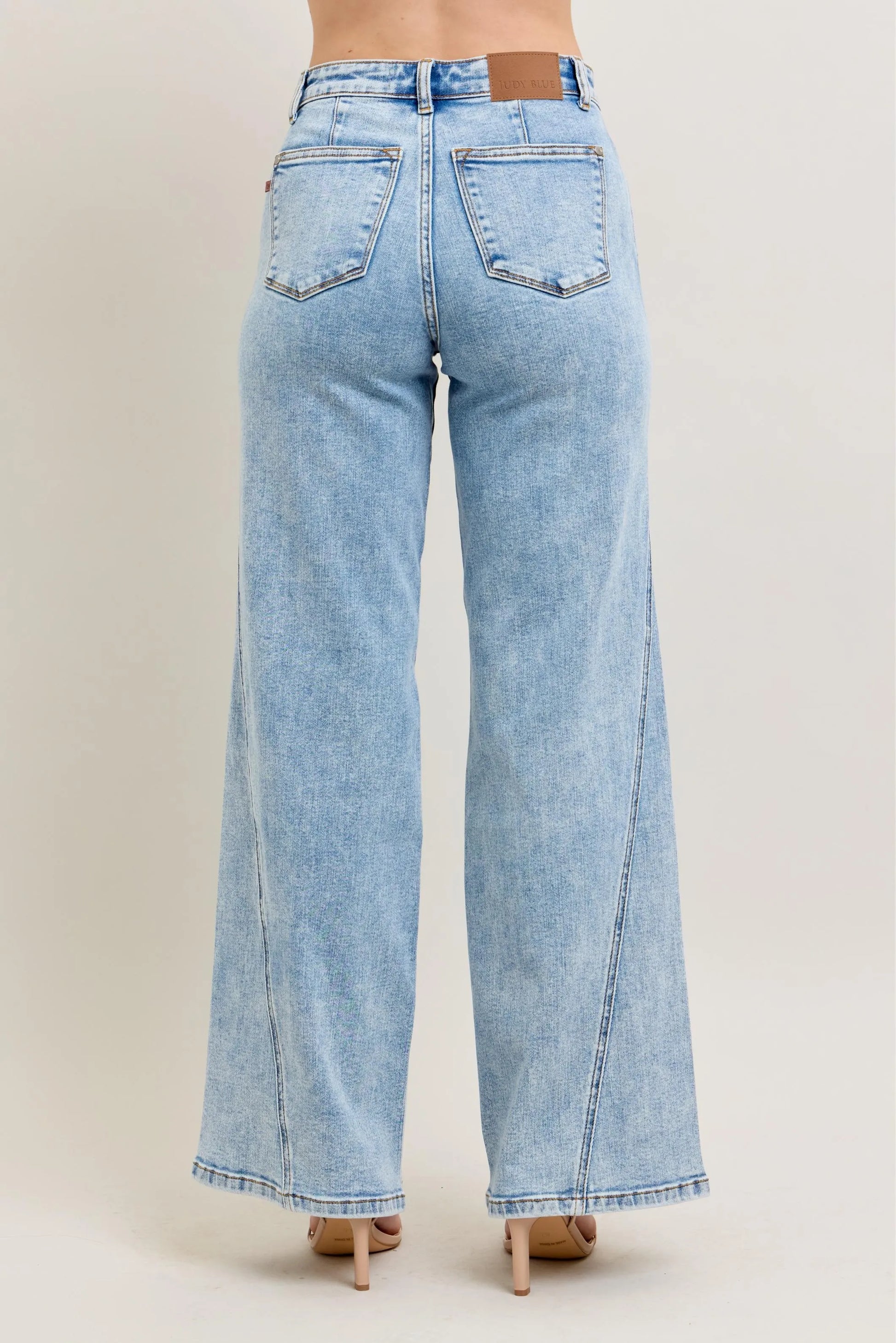 JUDY BLUE FULL SIZE HIGH WAIST WIDE LEG JEANS WITH SKEWED INSEAM PLUS SIZE