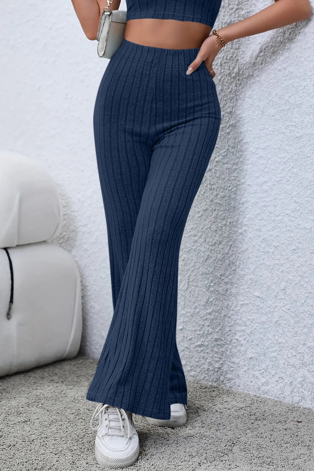 BASIC BAE FULL SIZE RIBBED HIGH WAIST FLARE PANTS