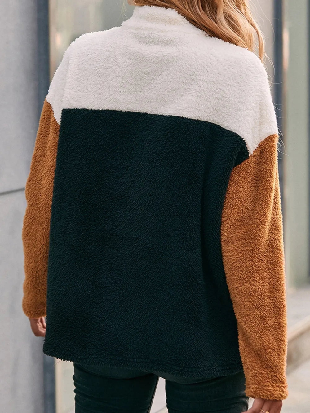 IVY LANE COLOR BLOCK QUARTER ZIP DROPPED SHOULDER SWEATSHIRT
