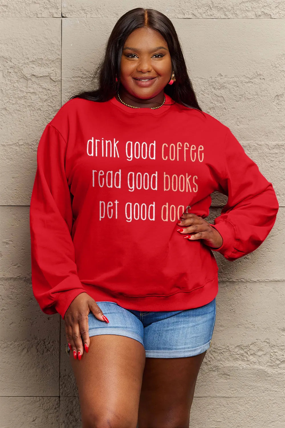 SIMPLY LOVE FULL SIZE LETTER GRAPHIC ROUND NECK SWEATSHIRT