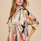 ANNIE WEAR MULTI COLOR PRINTED V-NECK OPEN WOVEN BLOUSE TOP