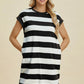 BASIC BAE FULL SIZE STRIPED ROUND NECK CAP SLEEVE MINI DRESS