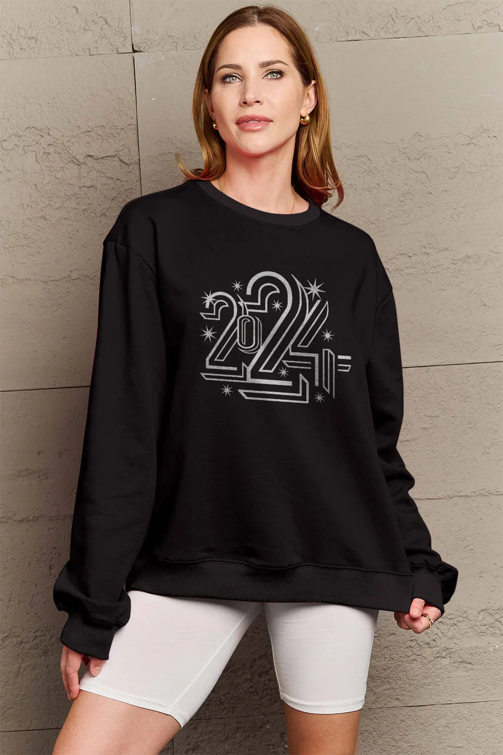 SIMPLY LOVE FULL SIZE 2024 ROUND NECK DROPPED SHOULDER SWEATSHIRT