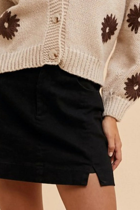 ANNIE WEAR COMFORT STRETCH COTTON SLIT DETAILED MINI SKIRT