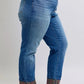 JUDY BLUE FULL SIZE MR PLAID PRINT CUFF BF JEANS PLUS SIZE