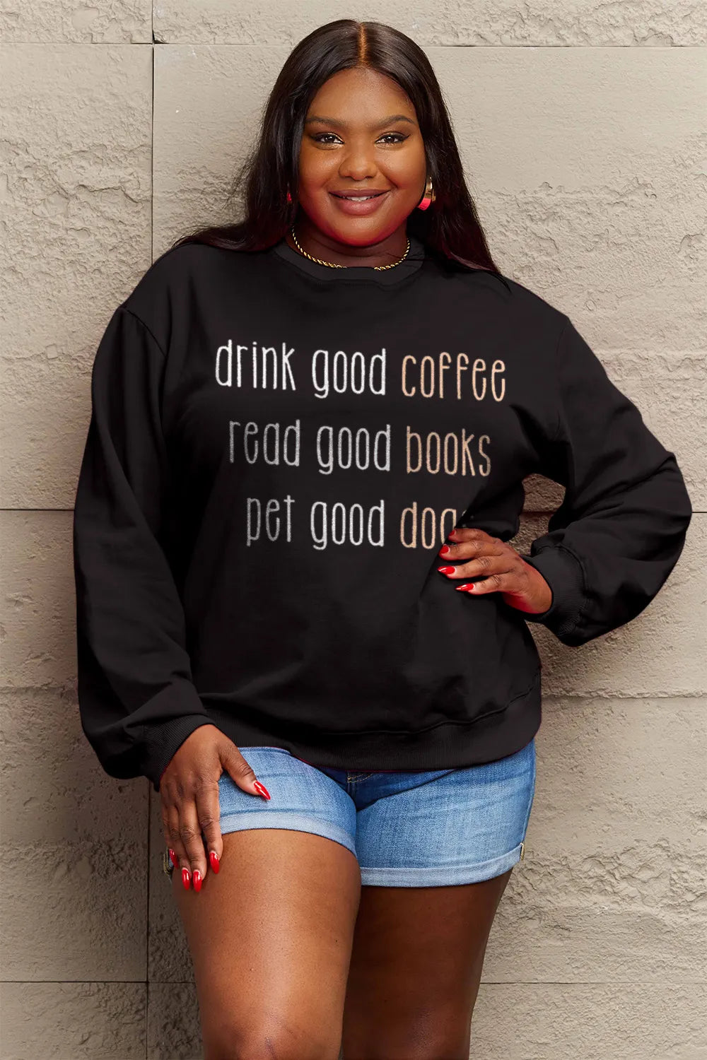 SIMPLY LOVE FULL SIZE LETTER GRAPHIC ROUND NECK SWEATSHIRT